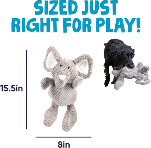goDog Checkers Elephant Tough Plush Toy with Chew Guard Technology, Durable Checkered Fabric & Squeaker for Active
