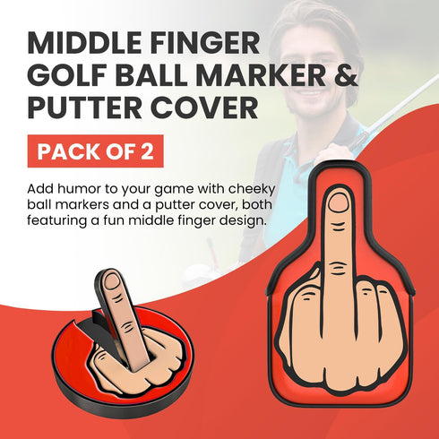 Red Middle Finger Golf Putter Head Covers & Ball Marker - Premium Golf Club Protector with Magnetic Closure