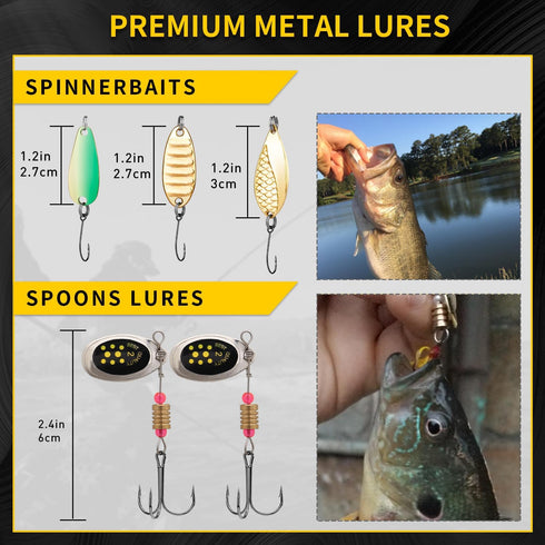 GOTOUR Fishing Lures Accessories Kit with Tackle Box, Fishing Hooks Minnow Crankbait Frog Popper Lure Worm Fishing
