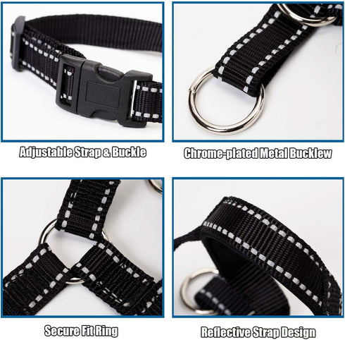 Dog Head Collar with Reflective Strap, Adjustable to Stop Pulling for Small Medium Large Dogs (M, Blue)