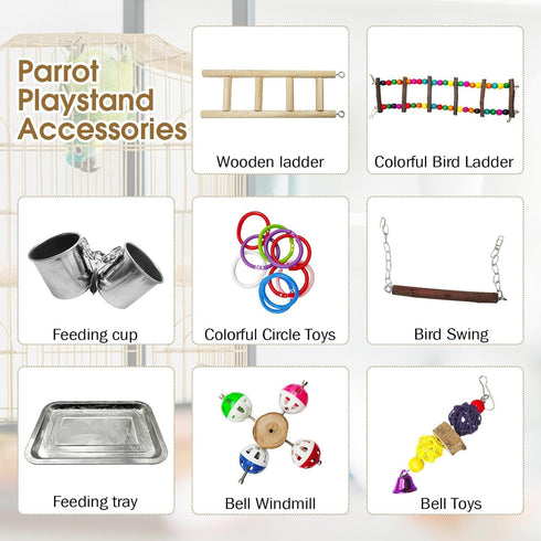 PINVNBY Bird Playground Parrot Playstand Play Gym Cockatiel Wood Bird Toys Birds Cage Accessories Playpen Ladder