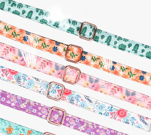Dog Collar, Girl Dog Collar with Floral Pattern and Detachable Rhinestone Flower for Small Medium Large Dogs