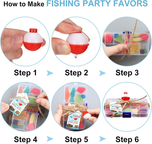 48 Sets Wonderjune Fishing Party Favors Candy Little Tackle Boxes with Red White Floater Thank You Cards for Making My