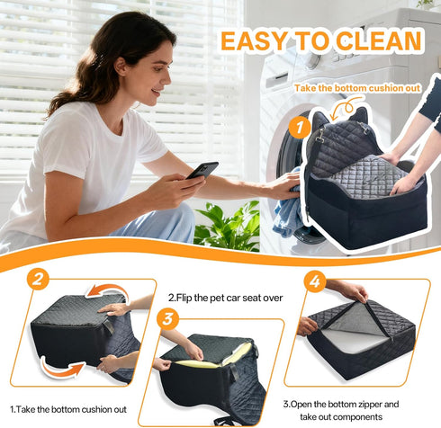 Dog Car Seat for Small Medium Sized Dog, Booster Car Seat with Elevated Memory Foam, Storage Pocket & Safety Belts