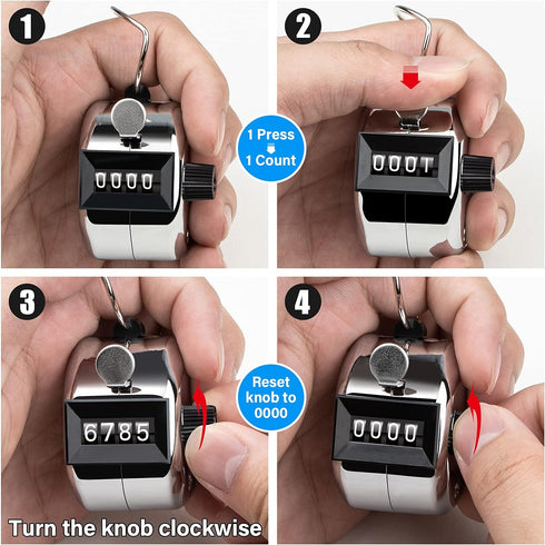 Tally Counter, 4-Digit Clicker Counter, Metal Hand Counters for Counting, Knitting, Coaching, Golf, Fishing