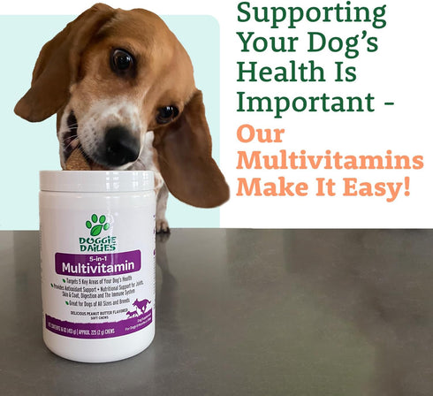 Doggie Dailies 5 in 1 Multivitamin for Dogs, 225 Soft Chews - Supports Skin & Coat, Joint Health, Digestion, Immune
