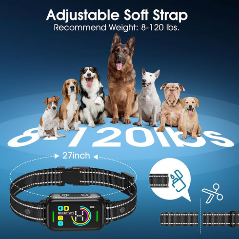 DINJOO Bark Collar for Large Medium Small Dogs, Rechargeable Anti Barking Training Collar with 8 Adjustable Sensitivity