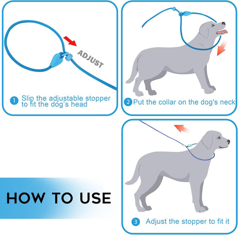 Slip Leads for Dogs, Comfortable 6 FT Heavy Duty Loop Leash, No Pull Training Leash in 6 Classic Colors - Blue