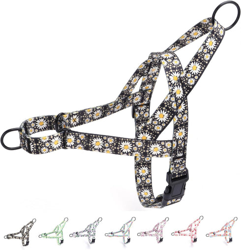 No Pull Dog Harness, Easy Walk for Small, Medium, Large Pets, Floral Pattern Safety Nylon Training Harness (Daisy, L)