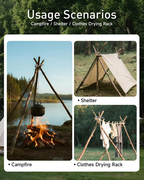 BackpackingCamping,Hiking,Fishing,wilderness Campfire Tripod,Portable Triangle Grill Camping Tripod for Cooking Fire