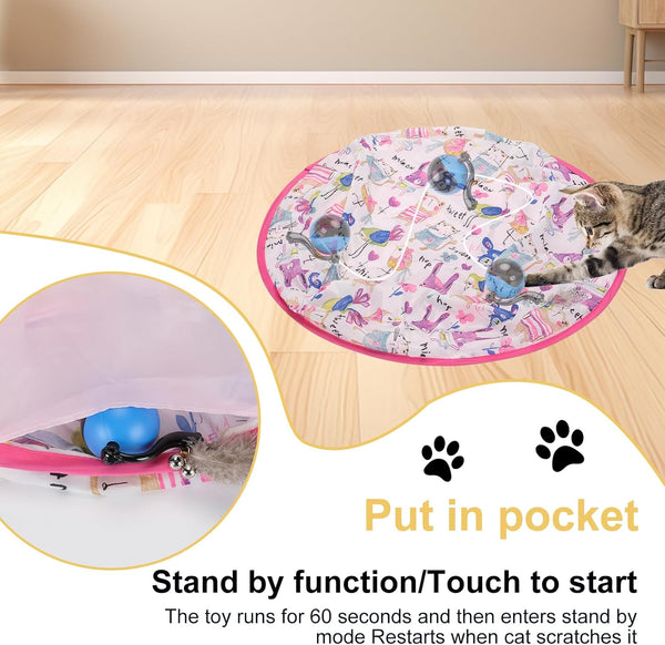 GoldSuccess Cat Toy Mat with Moving Toy Under,Remote Control Hide and Seek Rechargeable,Interactive Cat toys Play Mat