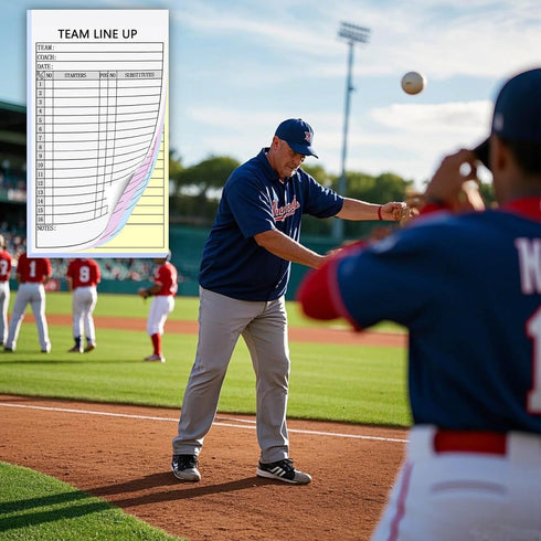 XUEJITECH 4-Part 150 16 Baseball/Softball Lineup Cards, Carbonless Copies with Tearing Line, Games with Player Roster