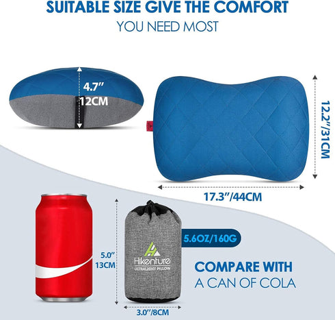 Hikenture Camping Pillow with Removable Cover - Ultralight Inflatable Pillow for Neck Lumbar Support, Washable Travel