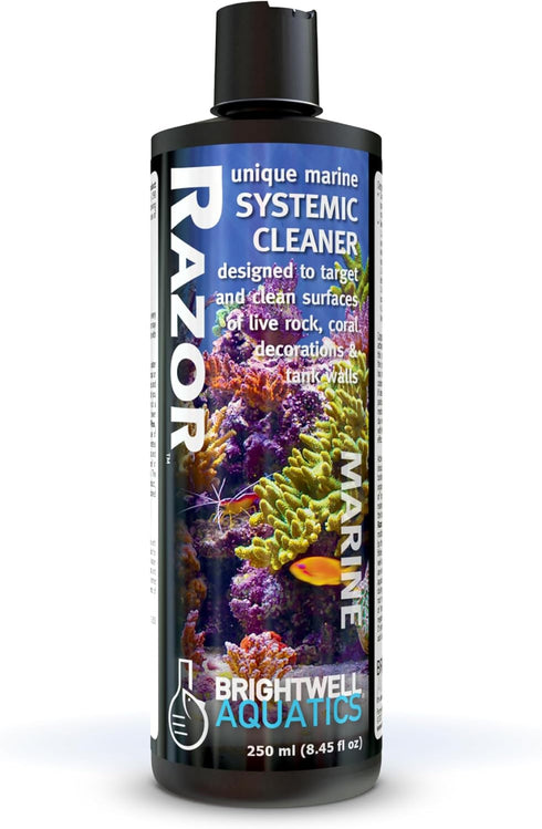 Brightwell Aquatics Razor Marine, Unique Systemic Fish Tank Cleaner for Marine Aquariums, 8.45 fl oz