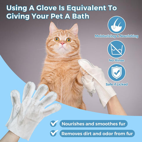 Extra Thick Pet Bathing Wipes for Dogs & Cats - Cleaning & Deodorizing Grooming Gloves, Rinse Free, Unscented, 6 PCS