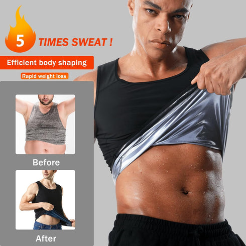 Slimming Men's Sweat Vest Workout Waist Trainer Sauna Suit Shirt for Men Heat Trapping Compression Gym Tank Top