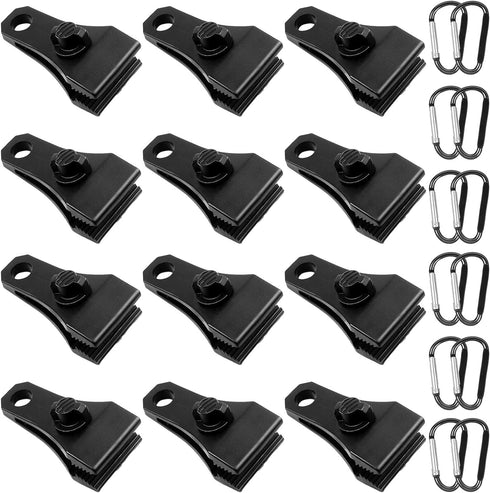 Upgrade Large Tarp Clips, 24 PCs Heavy Duty Lock Grip Tarp Clamps with Carabiner for Camping, Awnings, Canopies