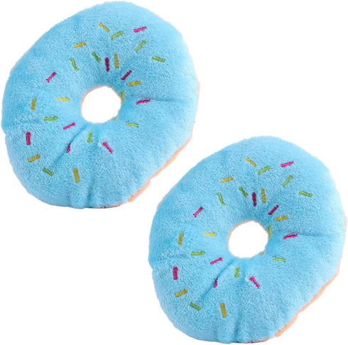 2 PCS Blue Donut Shape Plush Pet Toy - Lovely Squeaky Chew Toy with Chew Guard Technology for Dogs