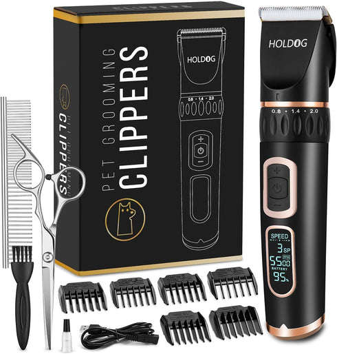 Dog Clippers Professional Heavy Duty Grooming Clipper, 3-Speed Low Noise Rechargeable Cordless Tools for Thick Coats