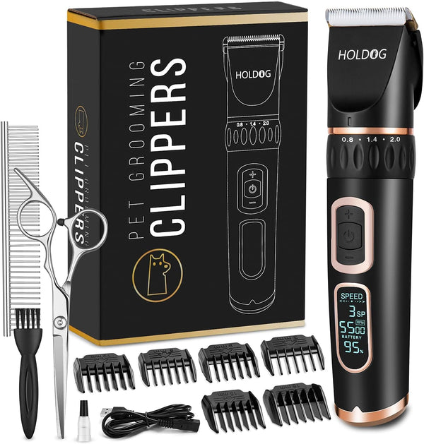 Dog Clippers Professional Heavy Duty Grooming Clipper, 3-Speed Low Noise Rechargeable Cordless Tools for Thick Coats