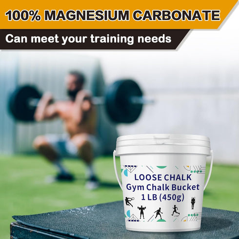 1 LB Loose Gym Chalk Bucket - Premium Powder Chalk with Empty Chalk Bag & Spoon, Multi-Purpose for Weightlifting