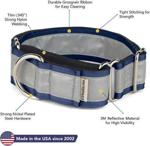 If It Barks 1.5" Reflective Martingale Collar - Adjustable, Durable, Comfy - Made in USA - Ideal for Training - Large,