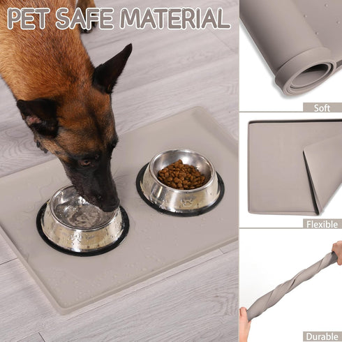 MateeyLife Waterproof Silicone Mat for Dog Bowls, 22"x14", Anti-Slip Pet Food Mat with Raised Edges