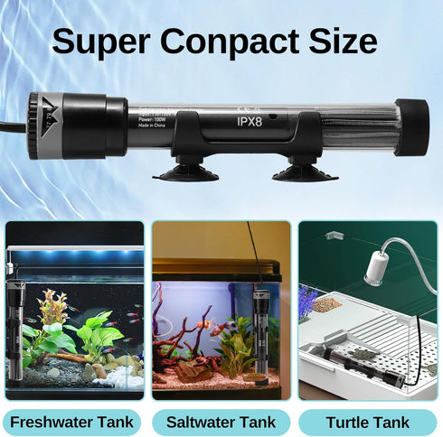 SainSmart XpertMatic 100W Adjustable Submersible Aquarium Heater, Thermostat for Up to 20 Gallon Fish Tanks