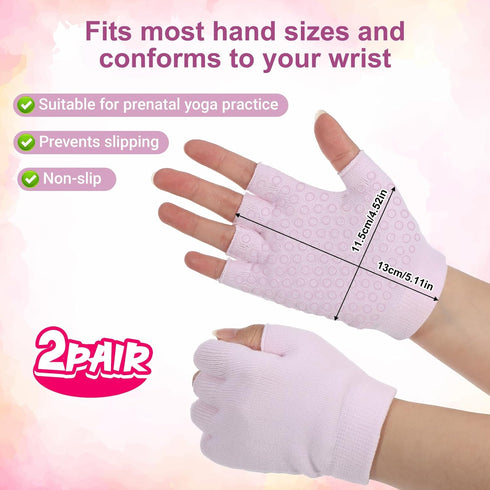 FdcLixuvol 2 Packs Non Slip Fingerless Yoga Gloves, Fingerless Pilates Gloves with Grips Silicone Dots Pilates Glove
