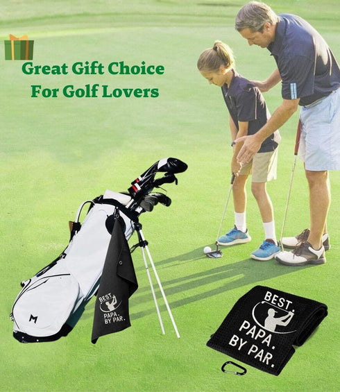 Funny Golf Towel - Best PAPA by Par, Embroidered Golf Gifts for Men with Clip
