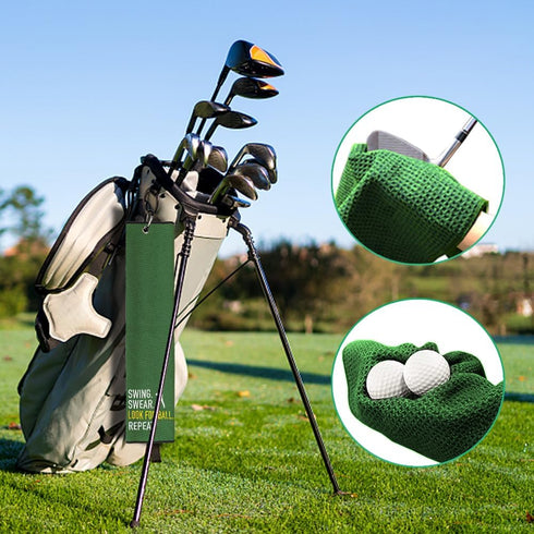 Swing Swear Look for Embroidered Green Golf Towel, Funny Towels for Golf Bags with Clip, Gift for Grandpa Dad Golfer