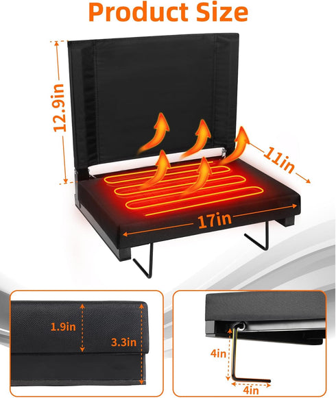 3 17inch) Fitense Heated Stadium Seat for Bleachers with Back Support, Folding USB Levels Heated Stadium Chair