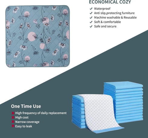 IEUUMLER Washable Pee Pads for Dogs, Non-Slip Waterproof Whelping Pad, Green Daisy, 63"X63"-1pcs