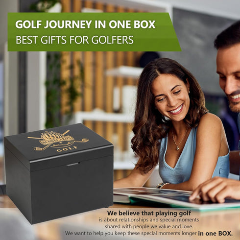 Golf Scorecard Collection Box with 5 Wooden Dividers - Organizer for Scorecards, Photos, Keepsakes; Great Gifts for Dads