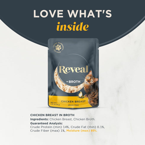 Reveal Natural Wet Cat Food, 12 Count, Grain Free, Limited Ingredient Cat Food Pouches, Chicken Breast in Broth