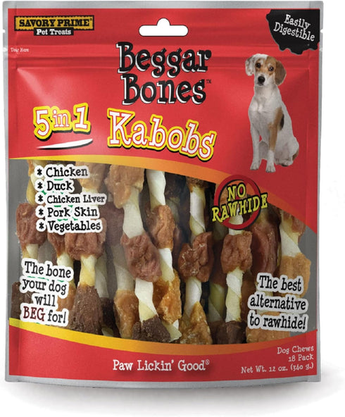 Savory Prime 8062091 8 in. Beggar Bones 5-in-1 Kabobs Grain Free Treat for Dogs - Pack of 1818