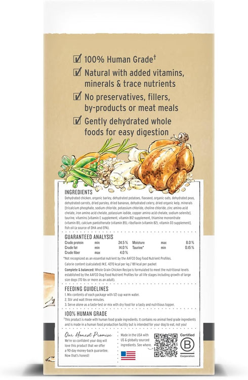 The Honest Kitchen Human Grade Dehydrated Whole Grain Dog Food – Complete Meal or Dog Food Topper – Chicken 10-Pack of 1.5 oz Sachets