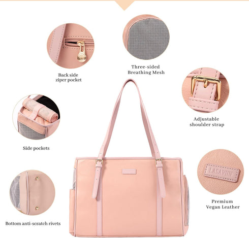 Lasaviin Fashion Dog Purse Pet Carrier Leather Bag for Small Dogs Cats Puppy, Portable Tote Bag Airline Approved