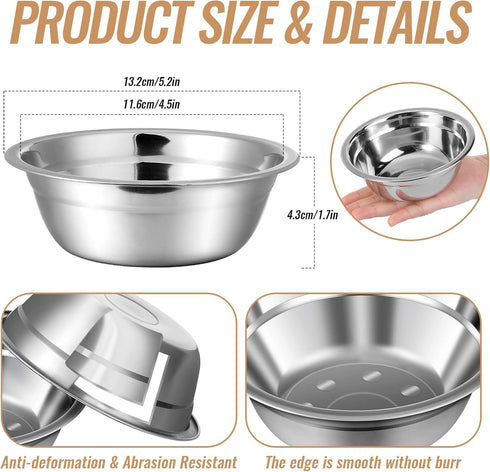 Nuanchu 15 Pcs Pets Bowl Bulk Stainless Steel Dog and Cat Bowls Metal Small Puppy Raised Food and Water Dish for Cage(15 oz)