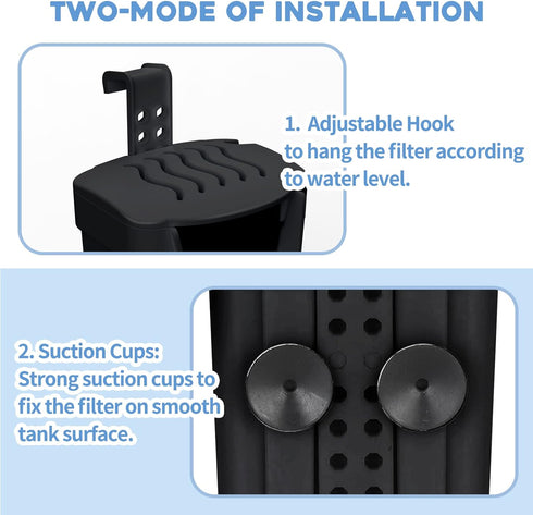 Fish Tank Filter (3.5W), Low-Water Turtle Tank Filter for Small Fish Tanks up to 15 Gallons, 2 Cartridges