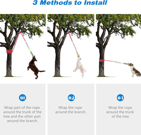 Spring Pole Dog Rope Toy - 16.8 ft Rope & Spring Pole Kit with 2 Chew Rope Toys for Medium Large Dogs
