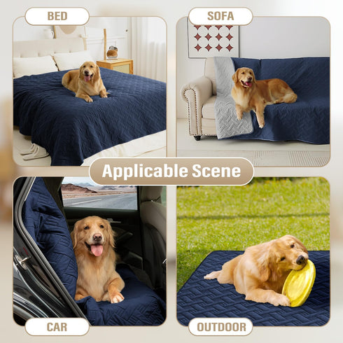 Dog Bed Cover for Pets, Waterproof Bed Covers, Furniture Protector Reusable Changing Pad (Navy Blue + Light Grey,