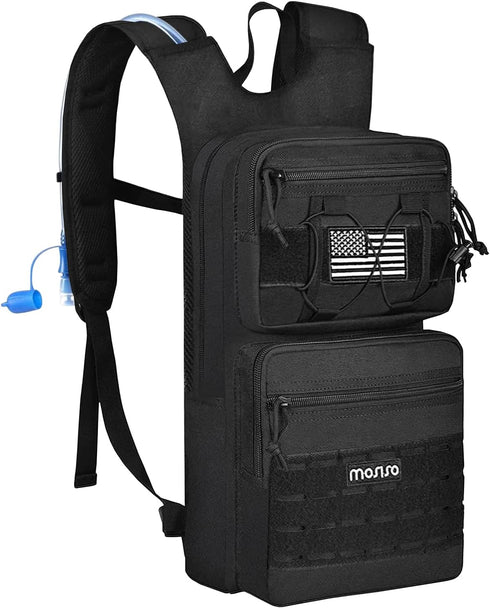 MOSISO Tactical Hydration Pack Backpack with 3L Bladder & Elastic Cord Strap for Outdoor Sports, Black