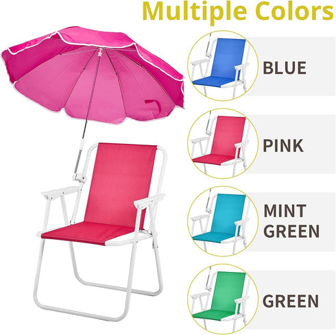 BIVVI 265 lbs 1Pcs) Portable Beach Chair with Umbrella for Adults, High Back Camping Armchair Folding Shade Sand Chair