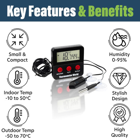 Digital Reptile Thermometer and Humidity Gauge, Remote Probes for Terrarium, Hygrometer, Thermo Humidor
