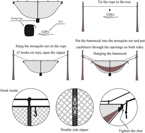 Hammock Bug Mosquito Net XL 11x4.6FT No-See-Ums Polyester Fabric for 360 Degree Protection Dual Sided Diagonal Zipper for Easy Access Fits All Hammocks by Wecamture