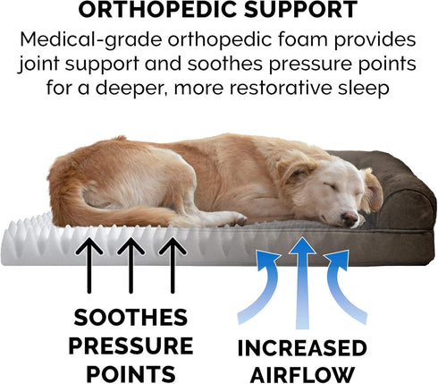 Furhaven Orthopedic Dog Bed for Large Dogs, Removable Bolsters, Washable Cover, Plush Suede Sofa, Espresso, Jumbo/XL