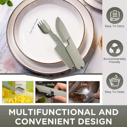 qiloos 2 1 Set, Set, in Camping Eating Utensils Respectivem Portable Detachable Knife Spork Cutlery Pocket Cooking Fork