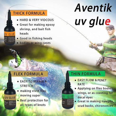 Riverruns UV Clear Glue Three Formula Thick, Thin, Super Flew +12 LED UV Power Light for Fly Tying