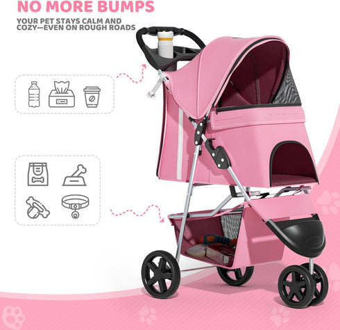 Magshion 3-Wheel 33lbs), Pet Stroller, Foldable Travel Jogger for Small & Medium Dogs & Cats (Up to Lightweight Carrier
